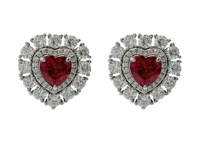 Ember Ruby Heart-Shaped Double Halo Earrings