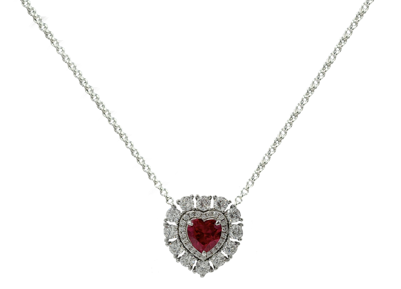 Ember Ruby Heart-Shaped Double Halo Pendant