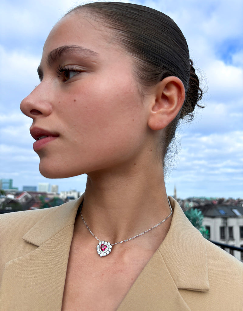 Ember Ruby Heart-Shaped Double Halo Pendant