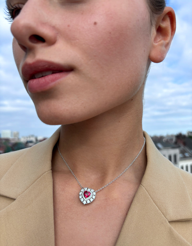 Ember Ruby Heart-Shaped Double Halo Pendant